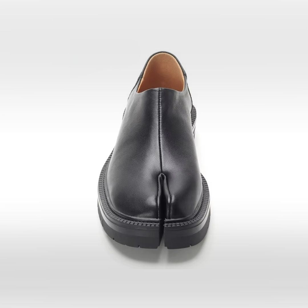 Black Leather Split Toe Tabi Loafers