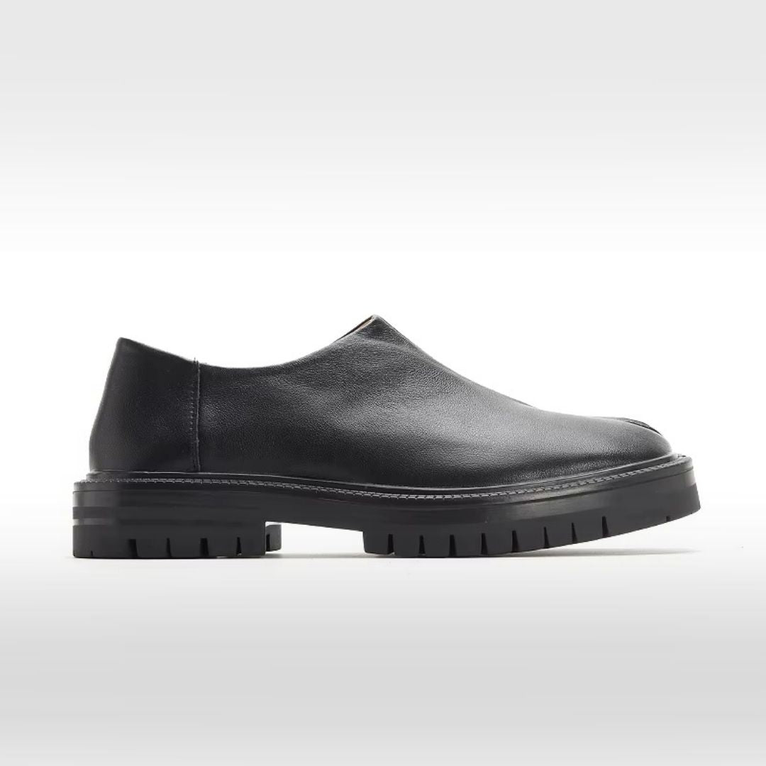 Black Leather Split Toe Tabi Loafers