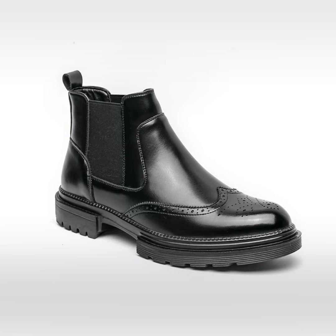 Chunky-Soled Wingtip Brogue Chelsea Boots