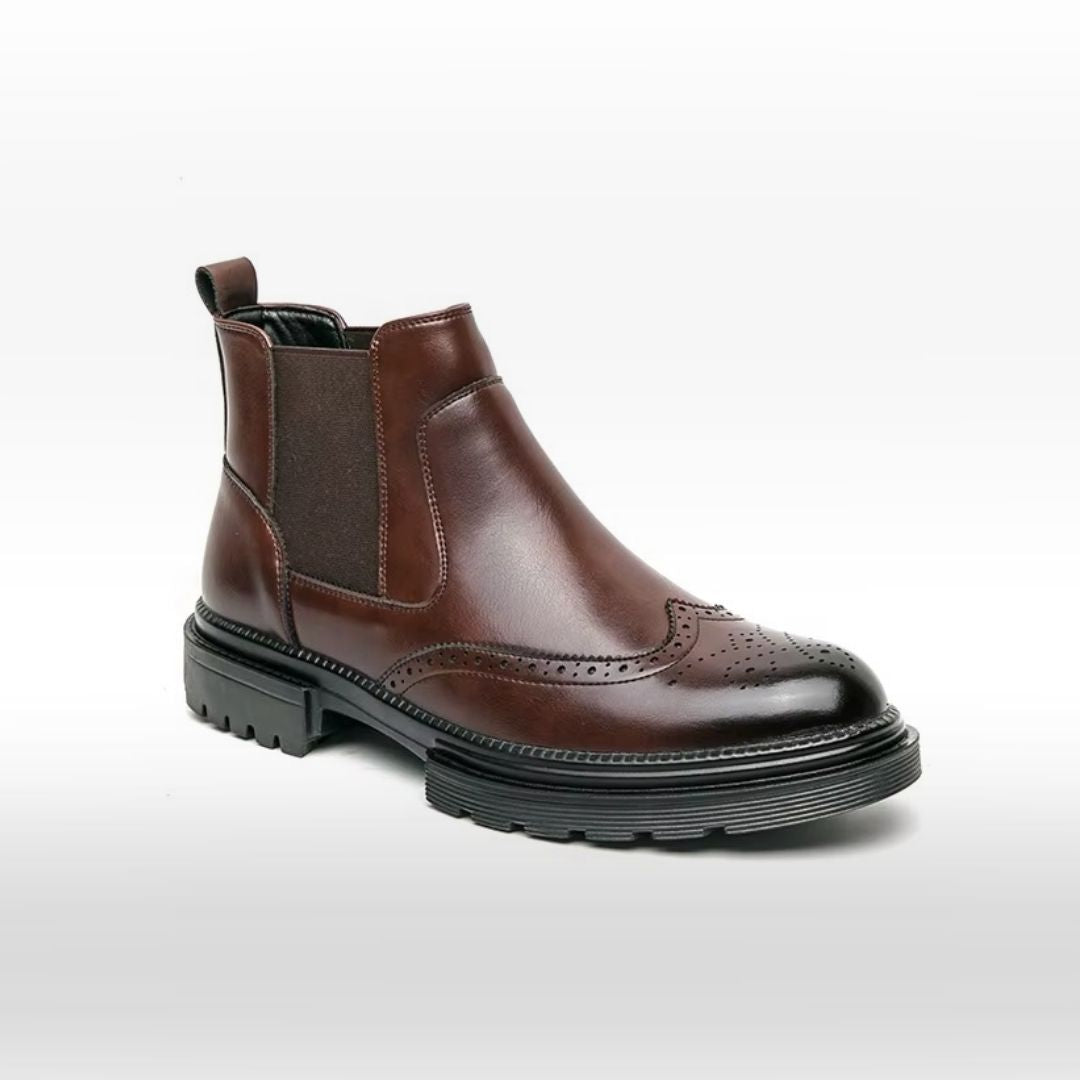 Chunky-Soled Wingtip Brogue Chelsea Boots