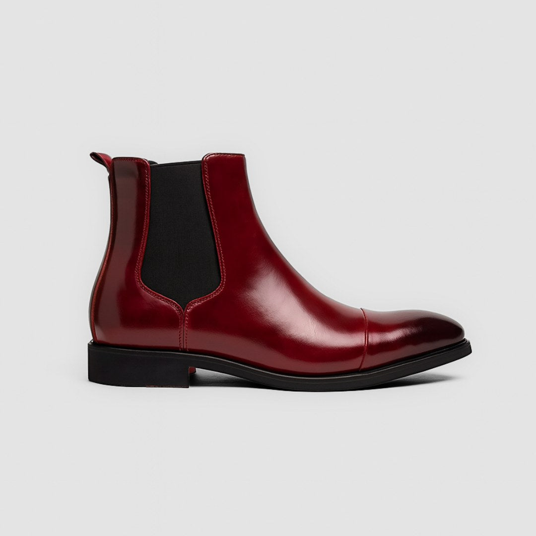 Classic Chelsea Pointed Polished Leather Ankle Boots with Red-Bottom Sole