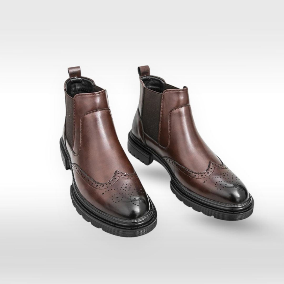Chunky-Soled Wingtip Brogue Chelsea Boots