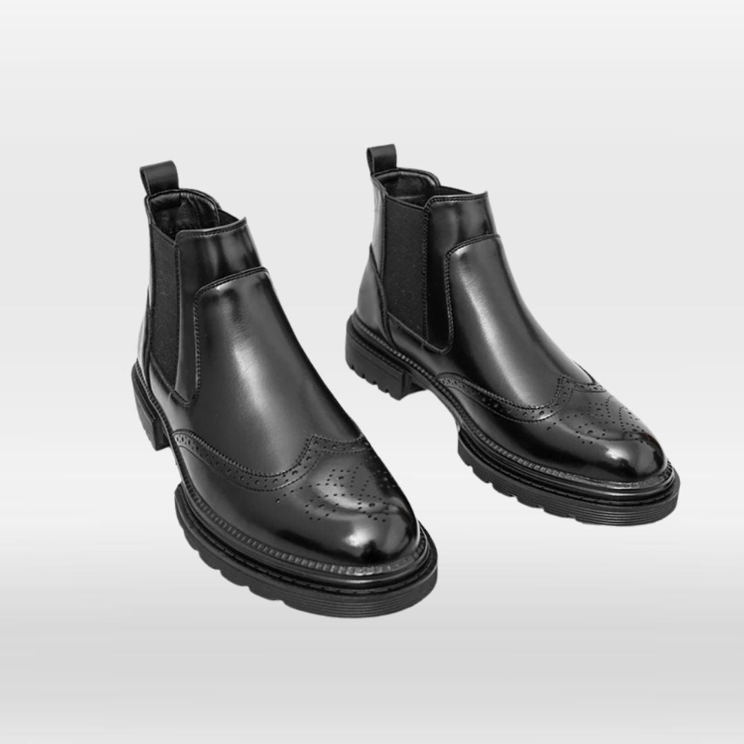 Chunky-Soled Wingtip Brogue Chelsea Boots