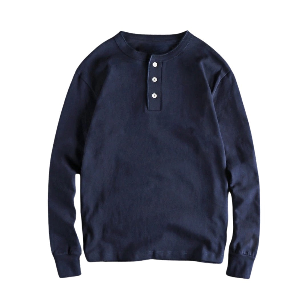 Henley Collar Long Sleeve Cotton T-Shirt