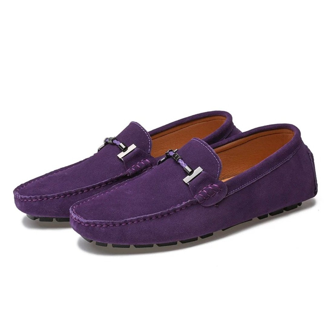 Colour-Suede Driving Loafers with Metal Buckle and Grip Sole