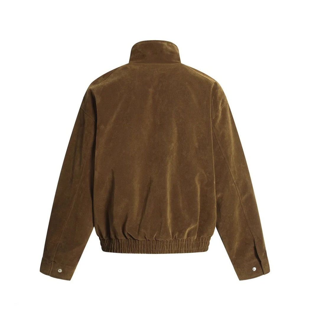 Suede Zip Pocket Cargo Jacket With Stand Collar