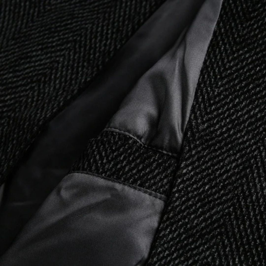 Black Funnel Neck Jacket With Asymmetric Zip Closure