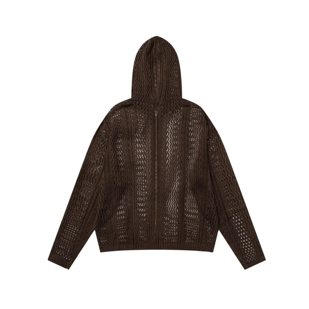 Mesh Knit Zip Up Hoodie