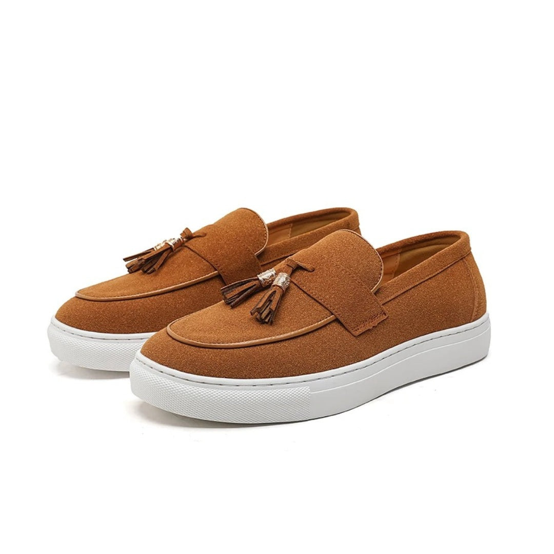 Suede Leather Tassel Hybrid Loafers with Platform Sole