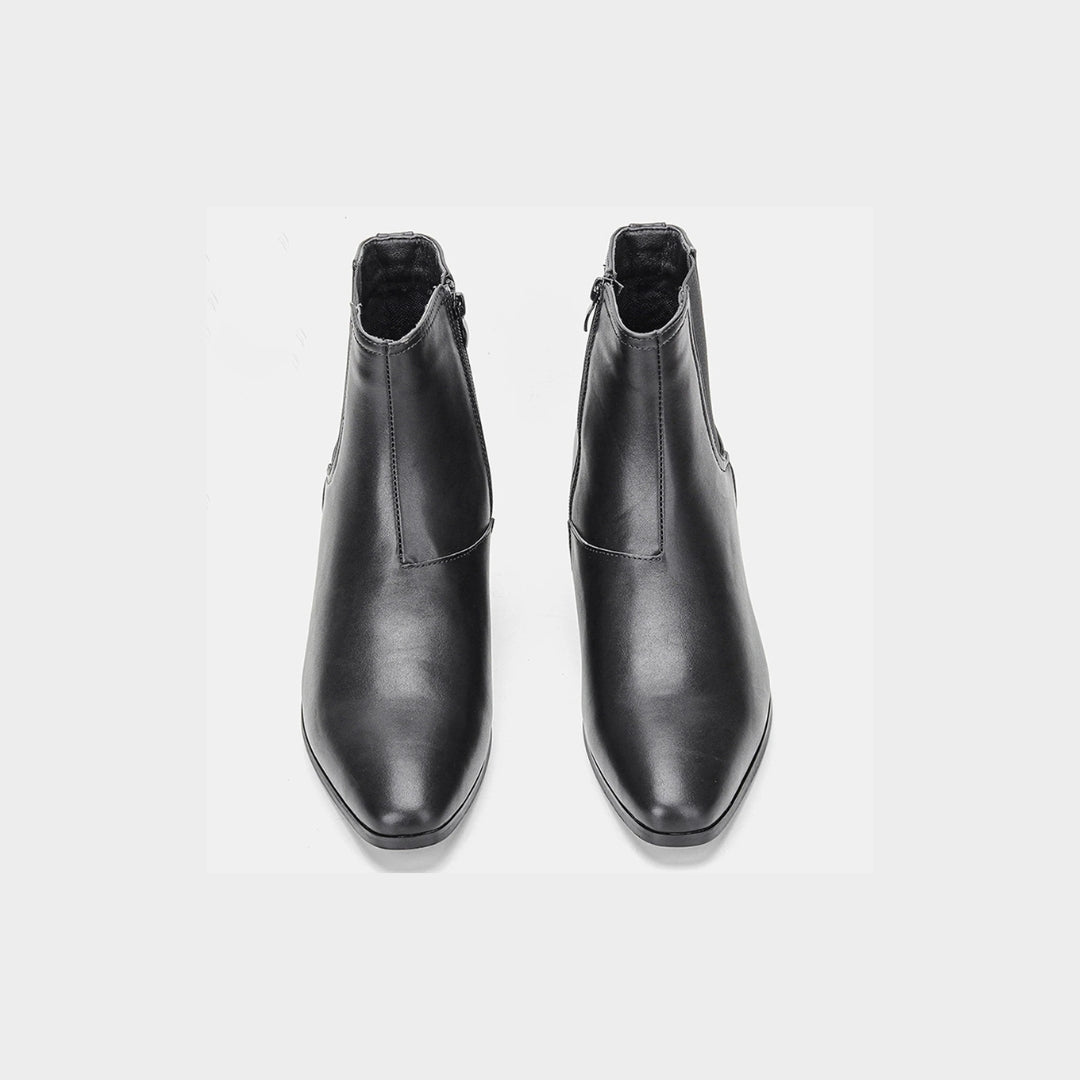 Western Harness Ankle Boots with Mid Heel Block and Almond Toe
