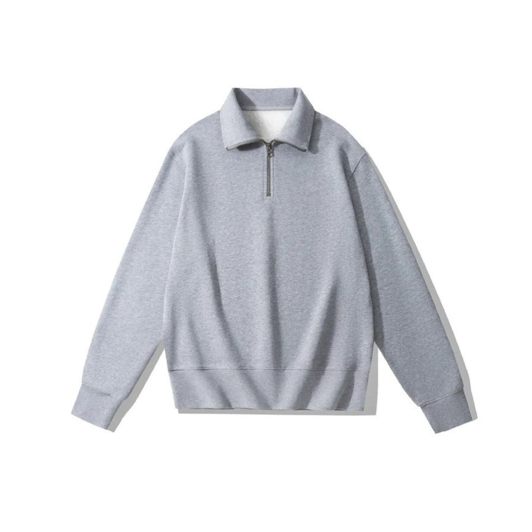 High-Collar Quarter-Zip Heavy Cotton Sweatshirt