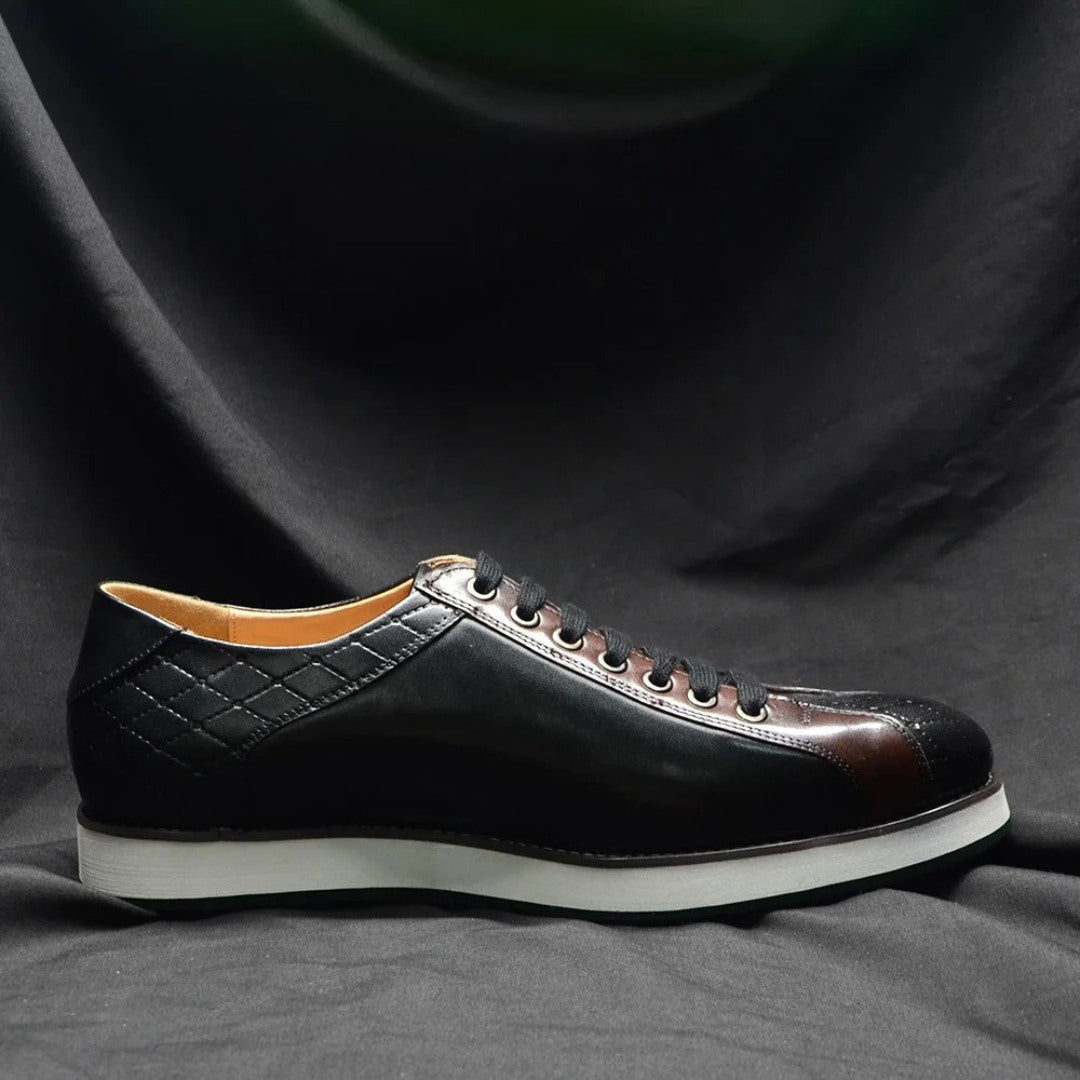 Leather Plaid-Print Style Derby Style Sneakers