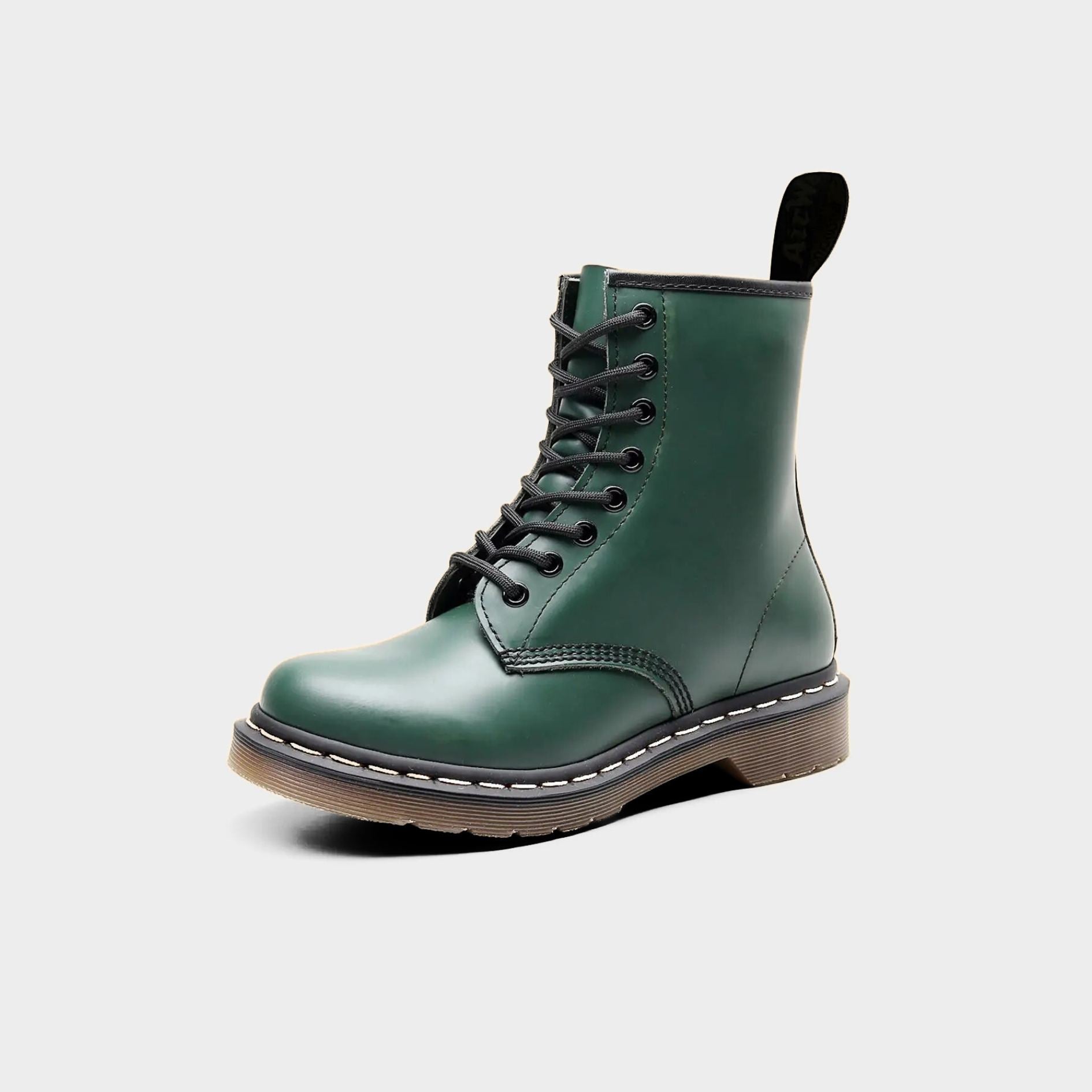 Leather Punk Ankle Boots with Contrast Stitching and Chunky Rubber Sole