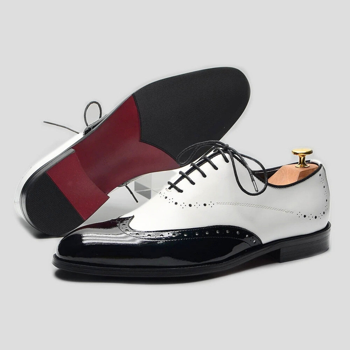 White with Black Brogue Derby Shoes