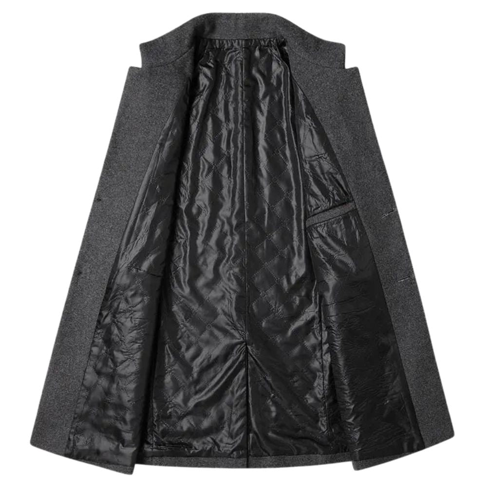 Tailored Mid-Length Wool Coat with Stand Collar