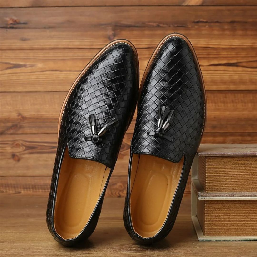 Classic Braided Leather Loafers with Tassel