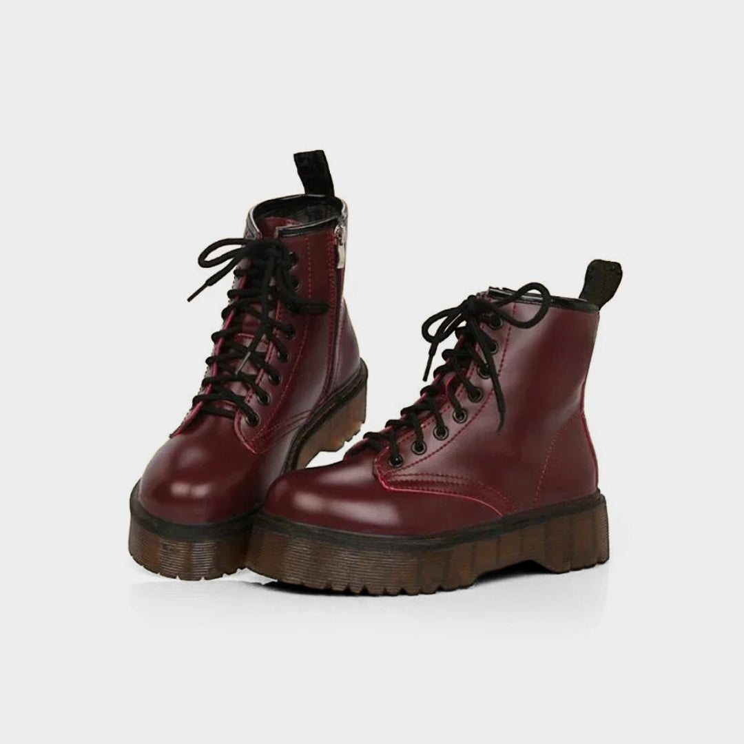 Lace-Up Punk Ankle Boots with Side Zipper and Platform Sole