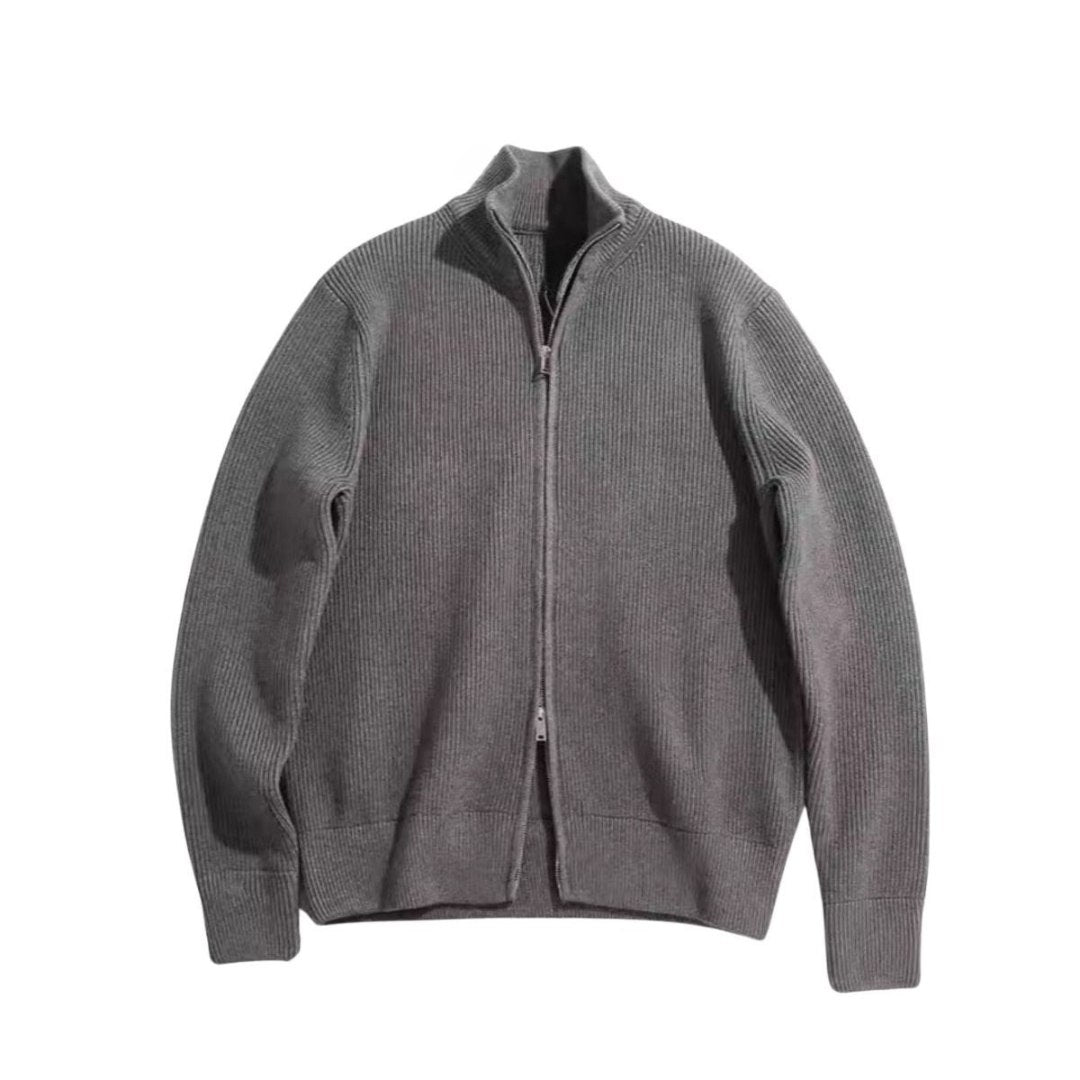Ribbed Zip-Up High Neck Knit Sweater