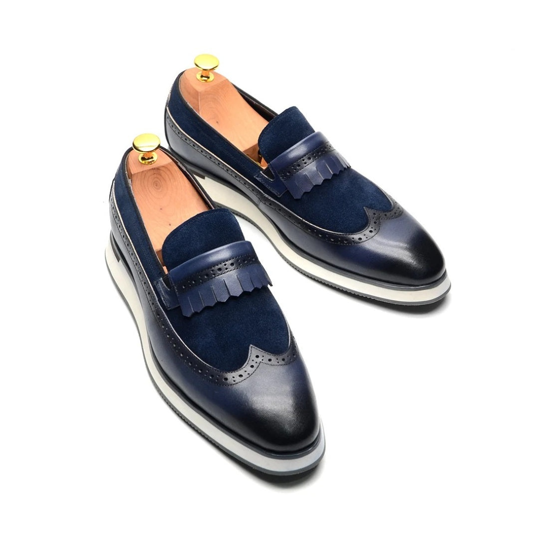 Smart Casual Wingtip Loafers with Fringed Strap and Lifted Hybrid Sole