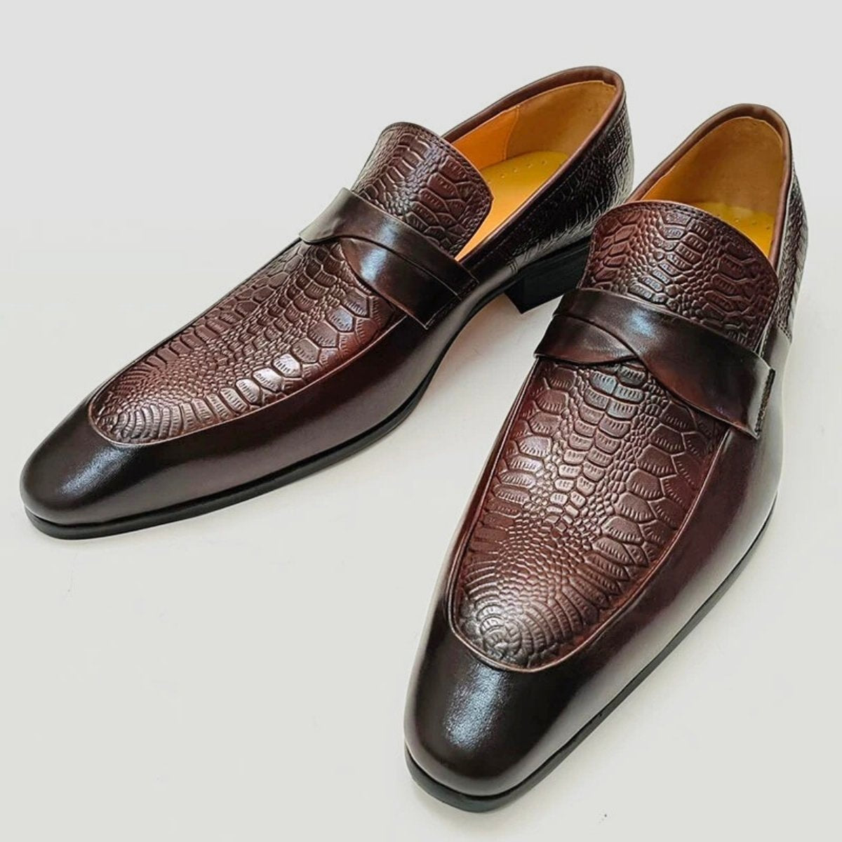 Black Crocodile-Embossed Leather Loafers