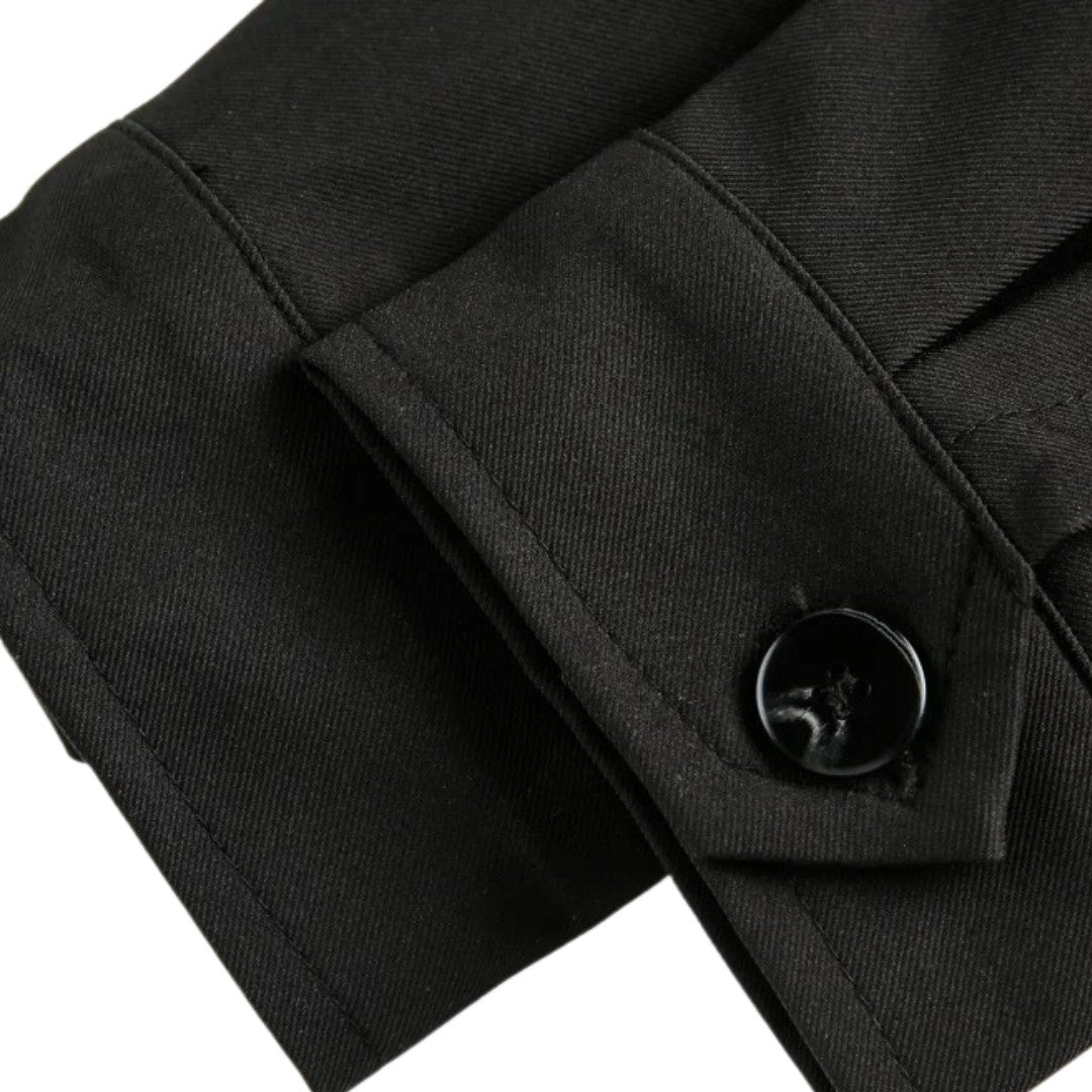 Black Spliced Jacket With Lapel Collar and Zip-Up Closure