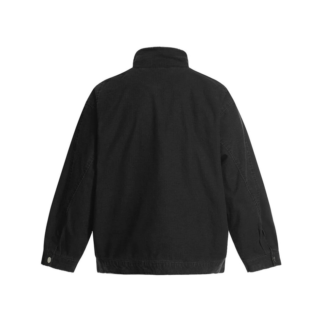 Distressed Oversized Cargo Jacket with Stand Collar