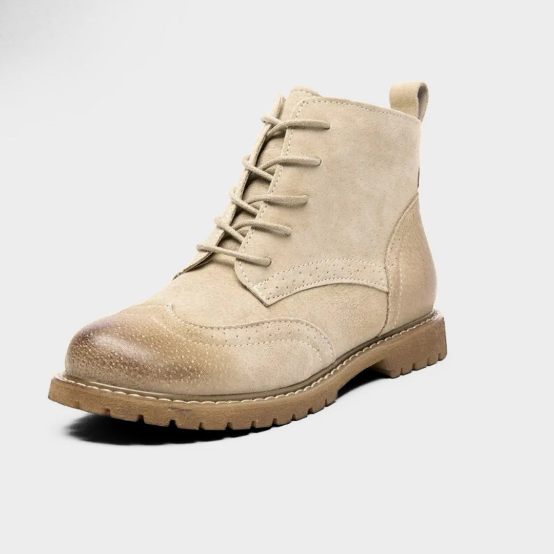 Brogue Suede Leather Lace-Up Ankle Boots