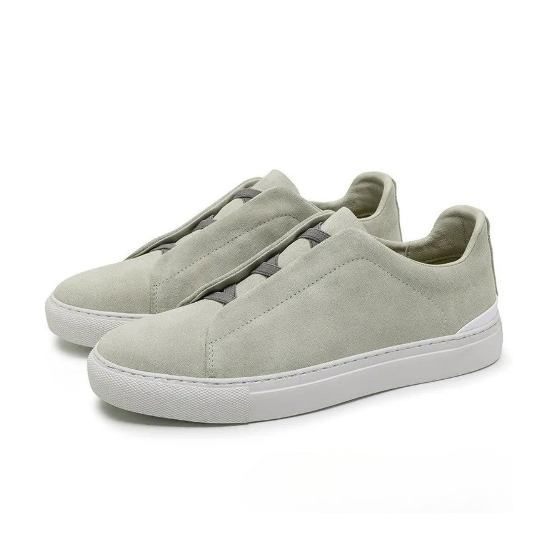 Slip-On Suede Leather Sneakers With Elastic Closure