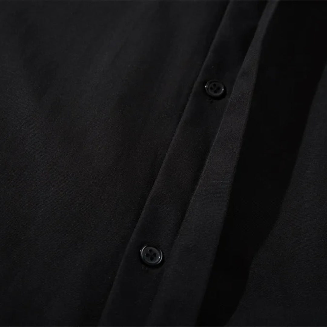 Black Relaxed-Cut Shirt with Hidden Button Placket