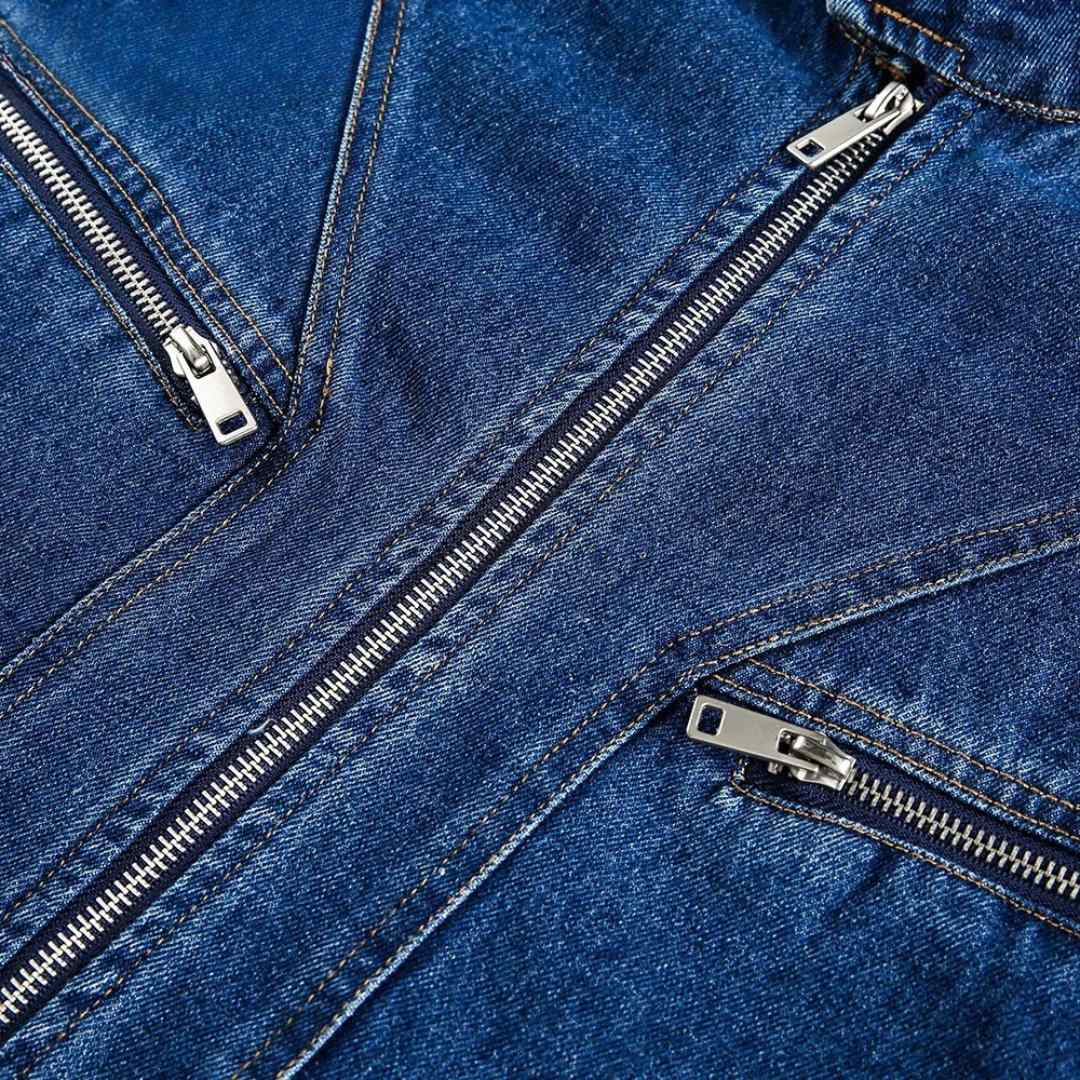 Blue Denim Stand Collar Denim Jacket
