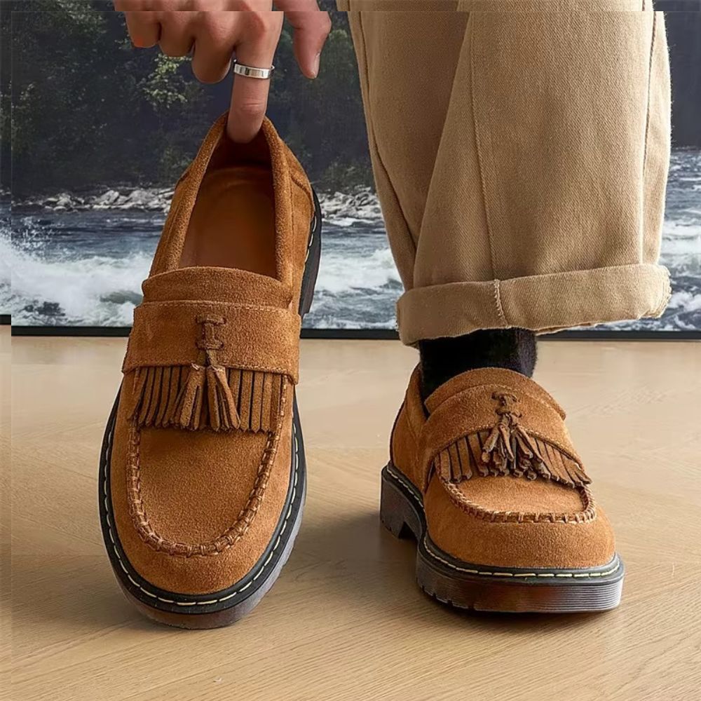 Suede Tassel Moc Toe Loafers with Chunky Sole
