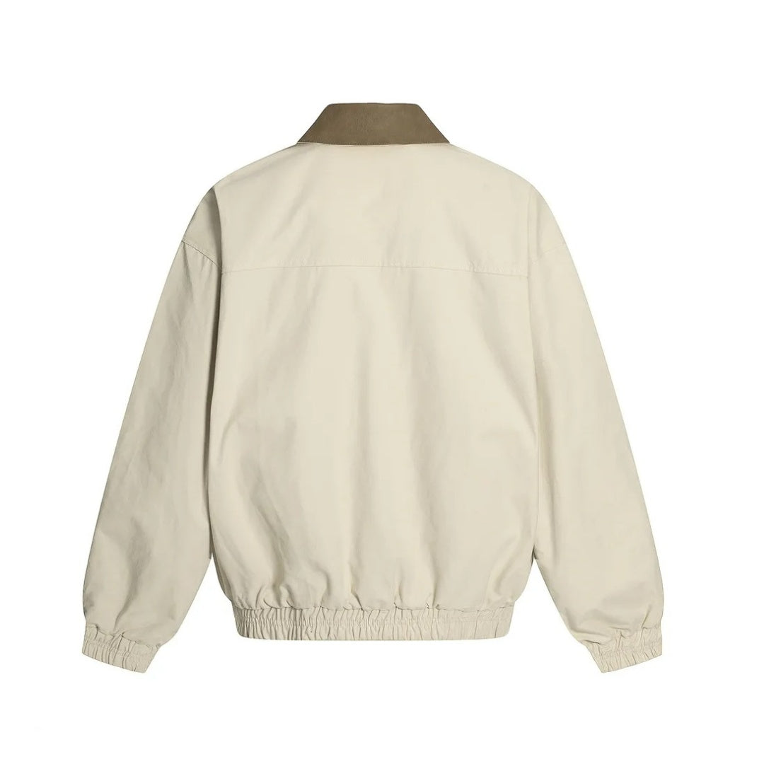 Pocket Panel Cargo Zip Jacket with Suede Collar