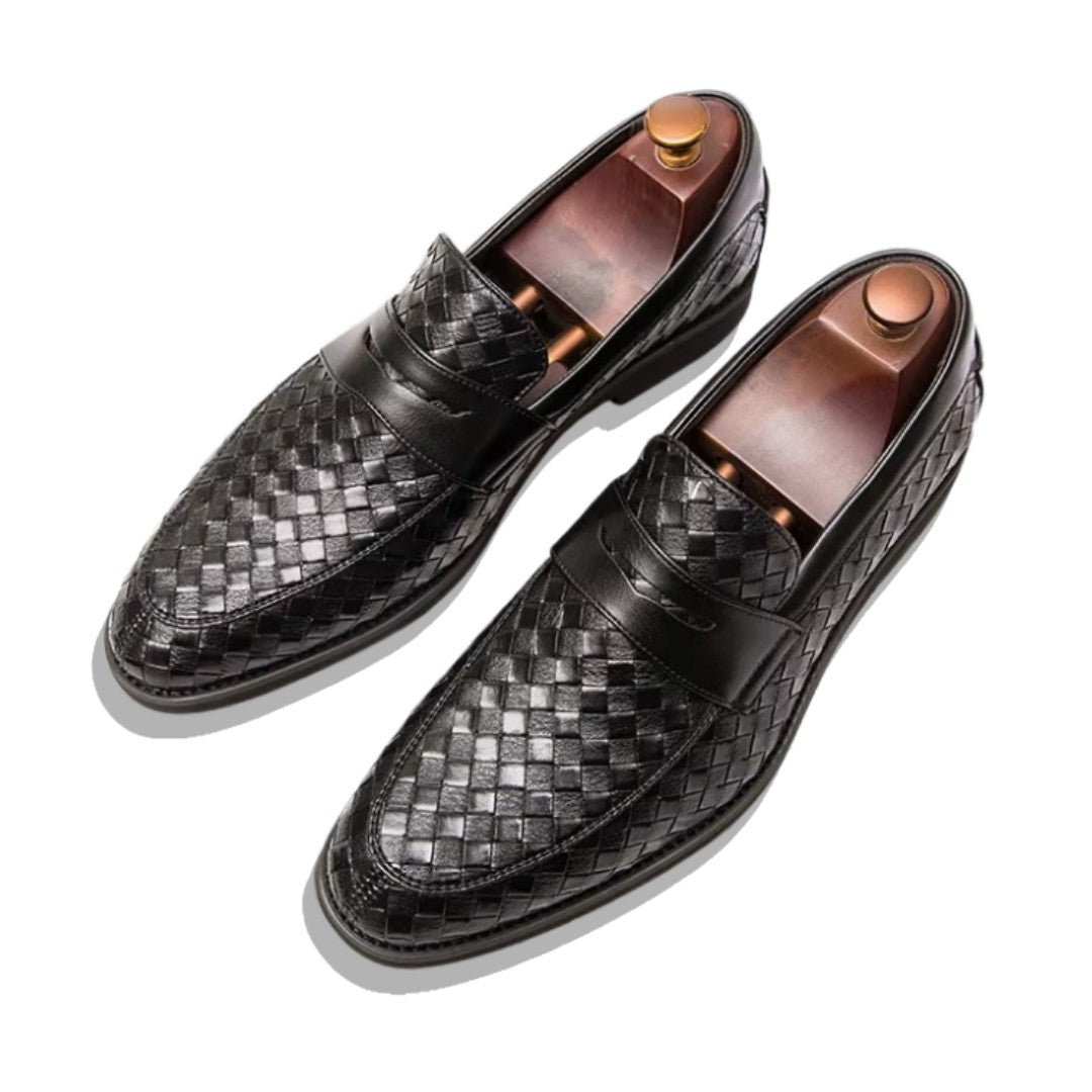 Checkered Weave Leather Casual Business Penny Loafers