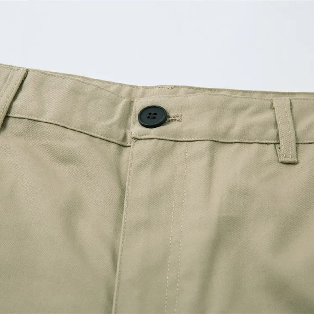 Spliced Wide-Leg Khakis with Mid Waist