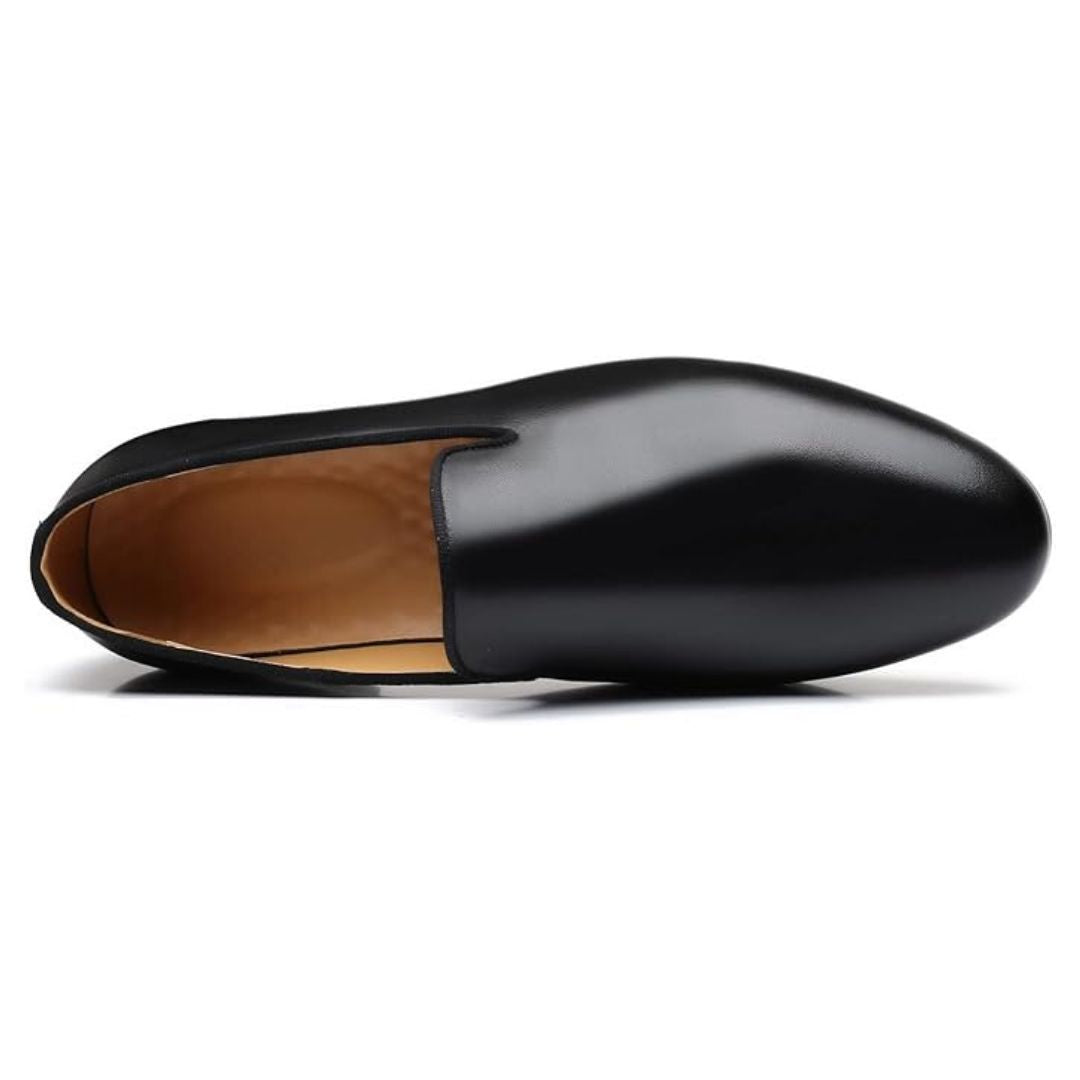 Black Polished Minimalistic Leather Slip-On Loafers