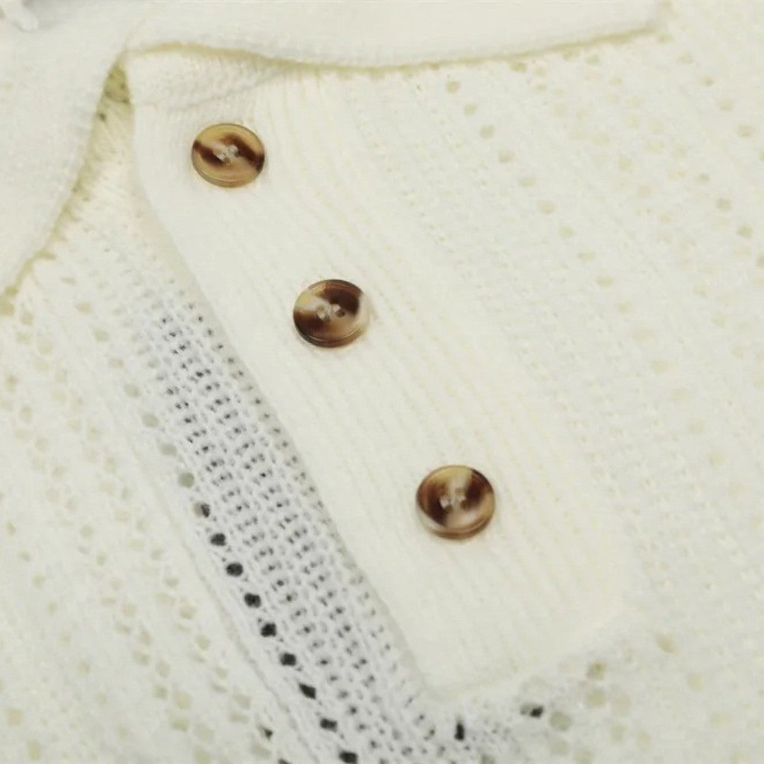 Short-Sleeve Crochet Knit Polo Shirt