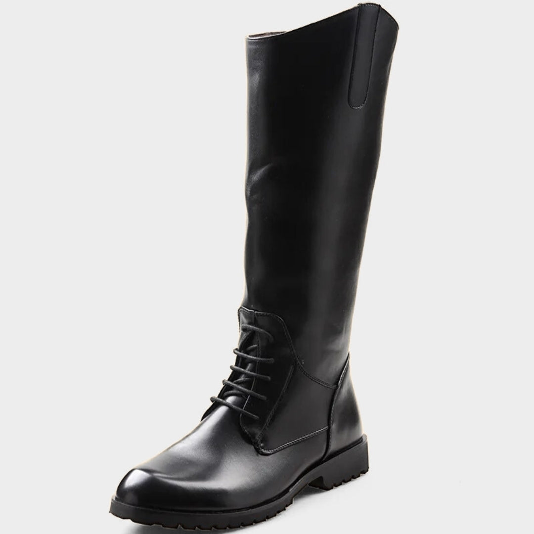 Polished Knee-High Derby Motorcycle Boots
