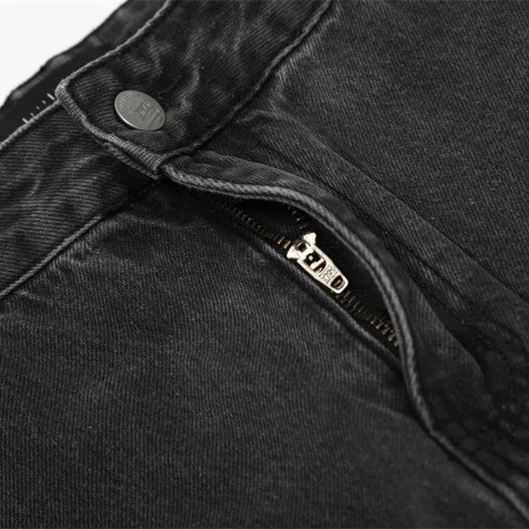 Washed Black Distressed Wide-Leg Jeans