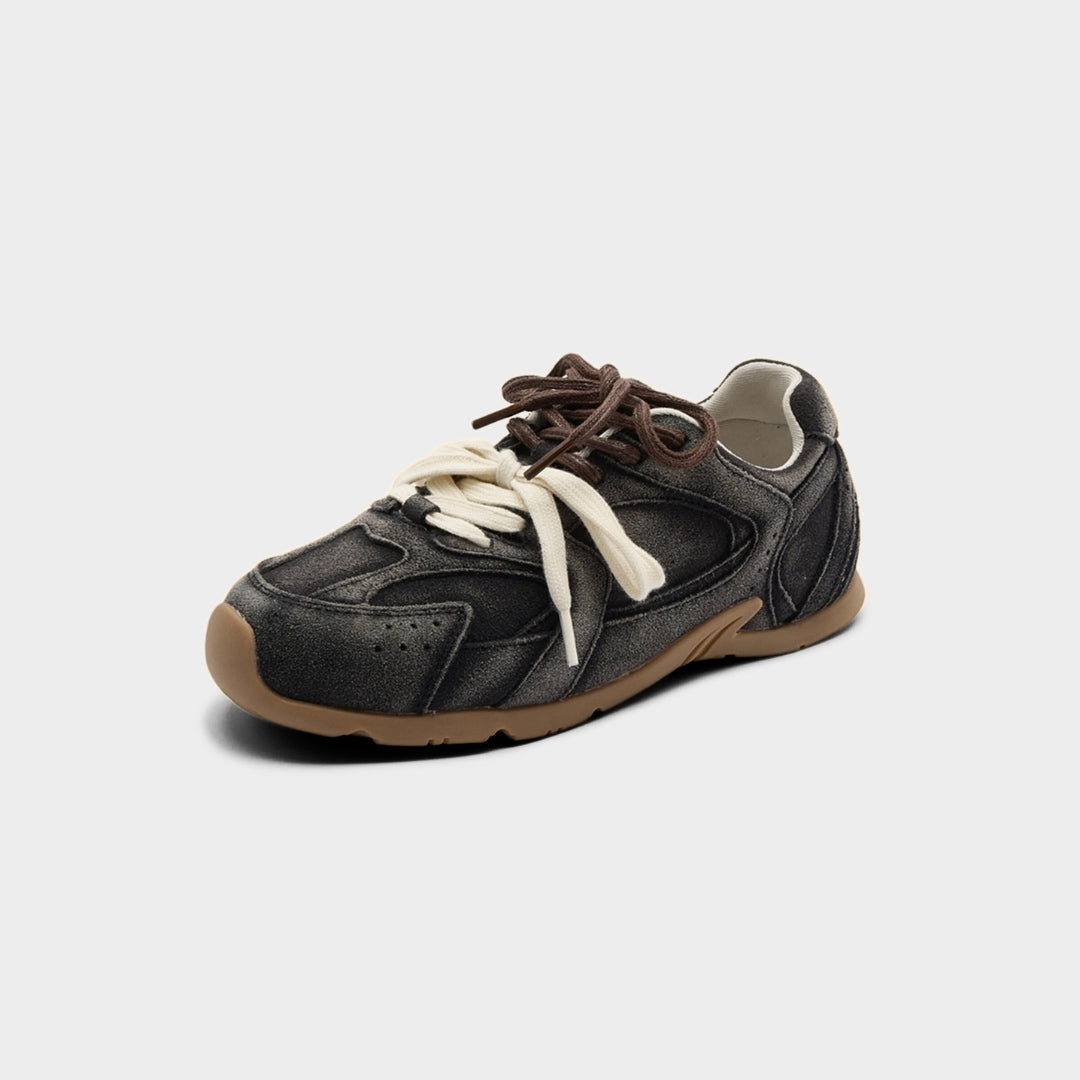 Multi-Layer Suede Double Lace Panel Retro Runner Trainers