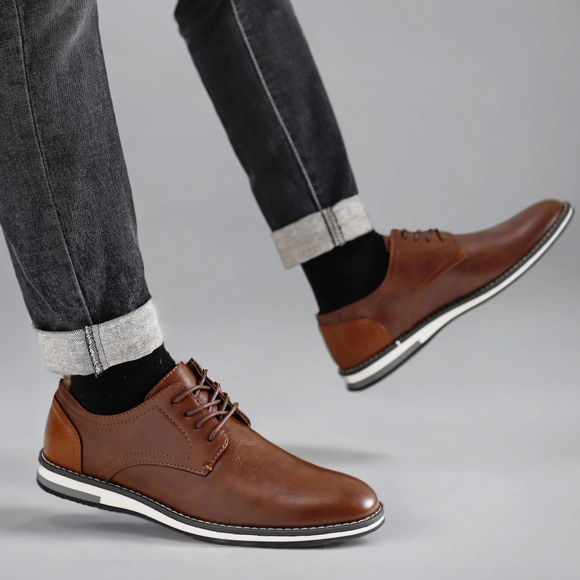 Casual Brown Business Dress Shoes with White Sole