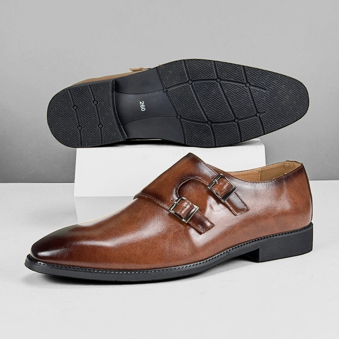 Classic Double Monk Strap Formal Dress Shoes with Cushioned Insole and Low Block Heel