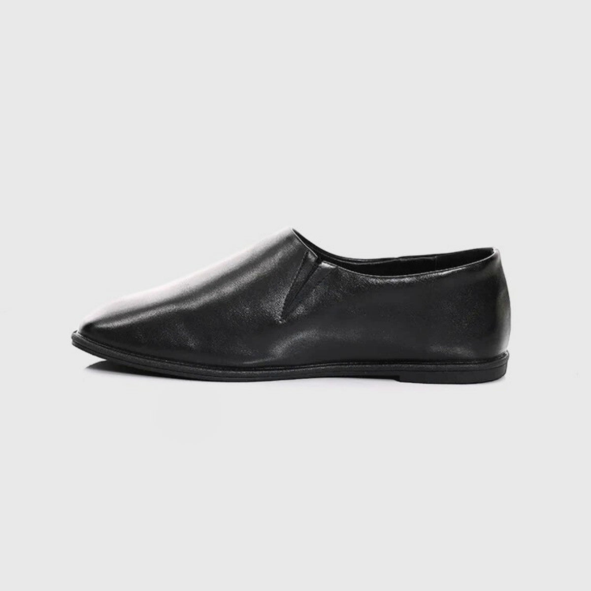 Black Minimalist Leather Flat Loafers