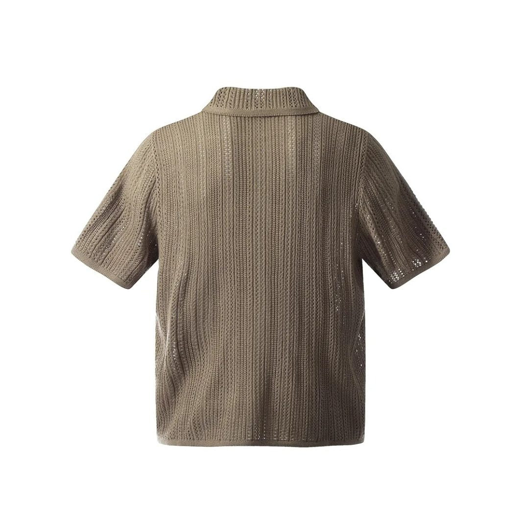 Short-Sleeve Crochet Knit Polo Shirt