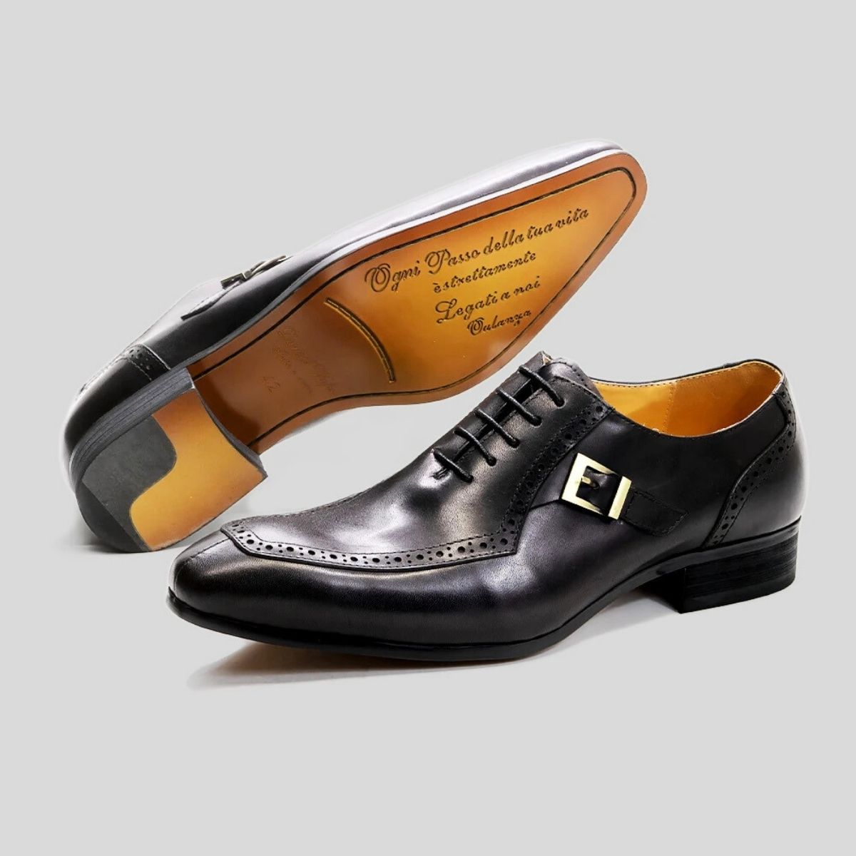 Buckle Strap Brogue Leather Oxford Dress Shoes