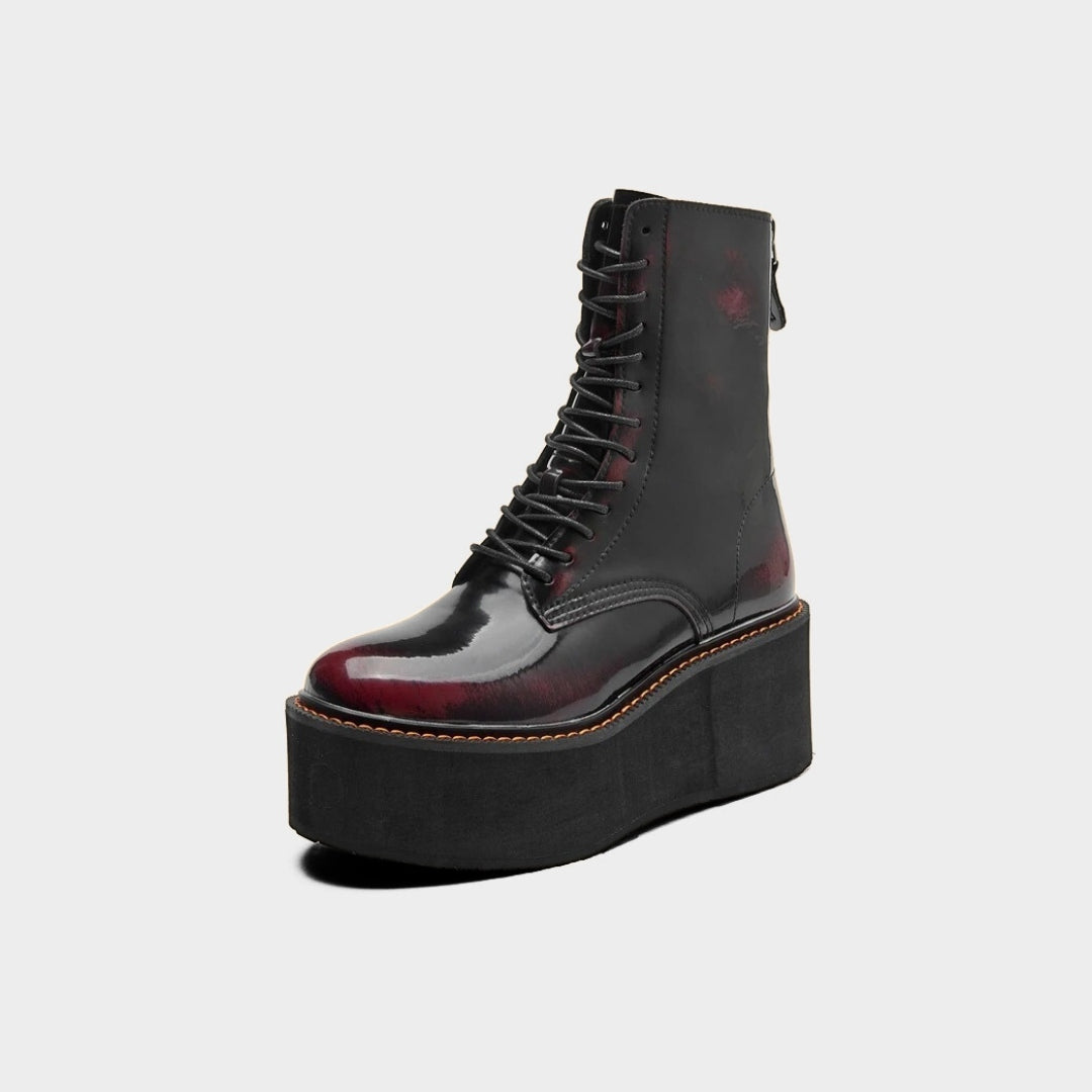 Polished Leather High-Platform Ankle Boots