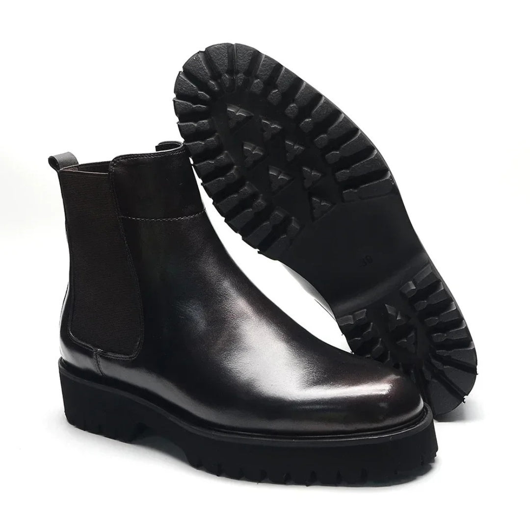 Black Mahogany Lug Sole Leather Chelsea Boots