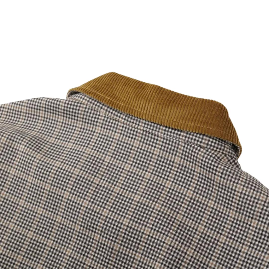 Plaid Beige Harrington Jacket with Corduroy Collar