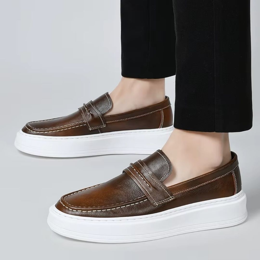 Leather Loafers with Chunky White Sole