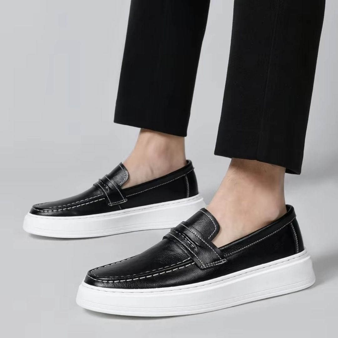 Leather Loafers with Chunky White Sole