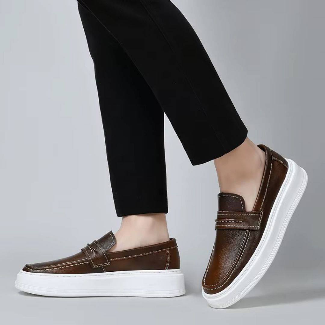 Leather Loafers with Chunky White Sole